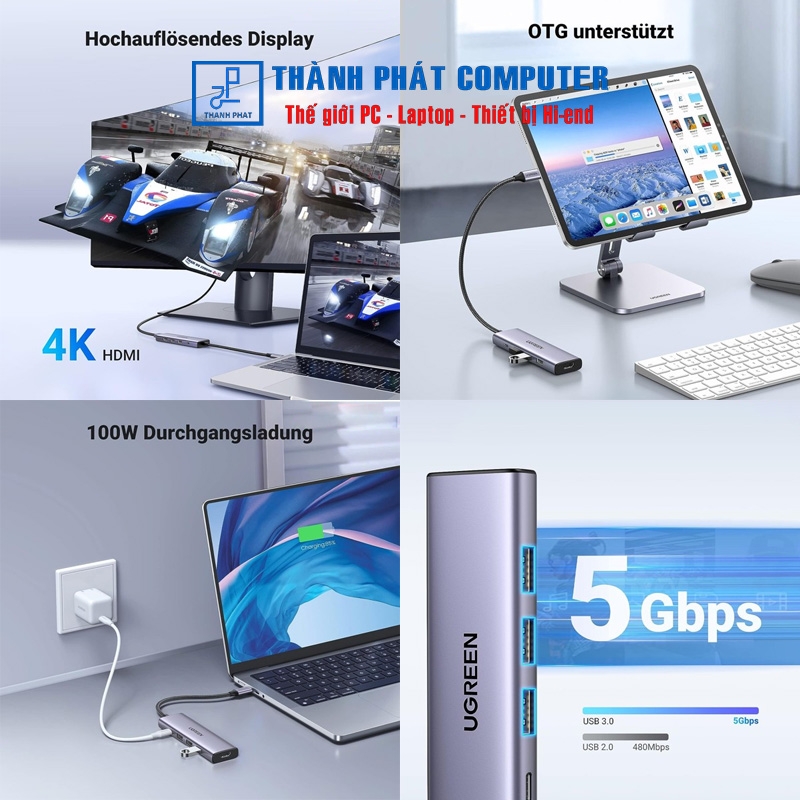 Hub Type-C 5 trong 1 HDMI USB3.0 PD Ugreen 15596