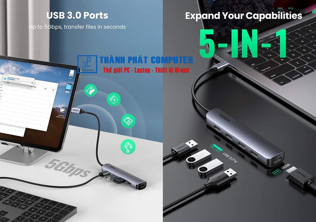 Hub Type C 5 in 1 USB3.0 & HDMI 4K Ugreen 20197
