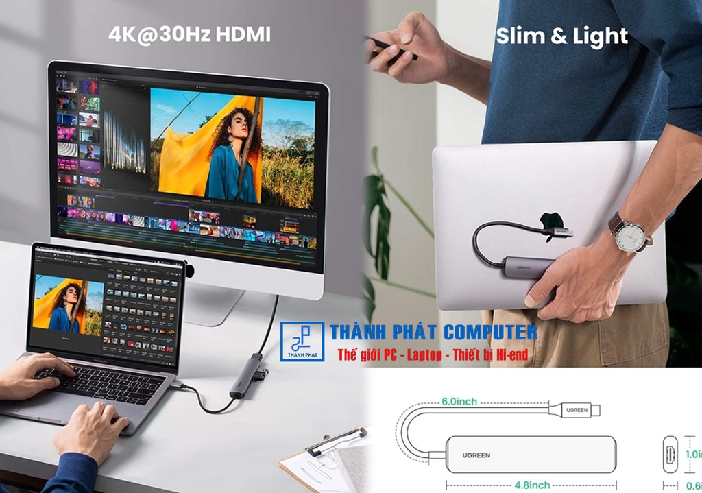 Hub Type C 5 in 1 USB3.0 & HDMI 4K Ugreen 20197