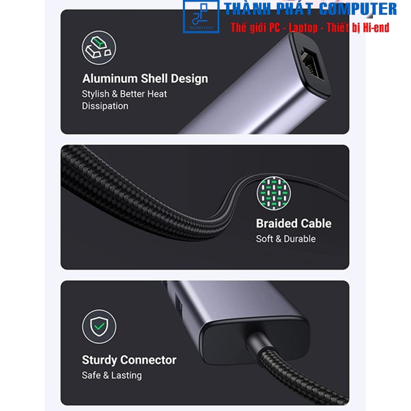 Hub Type-C vỏ nhôm USB 3.0 & Lan Gigabit Ugreen 60600