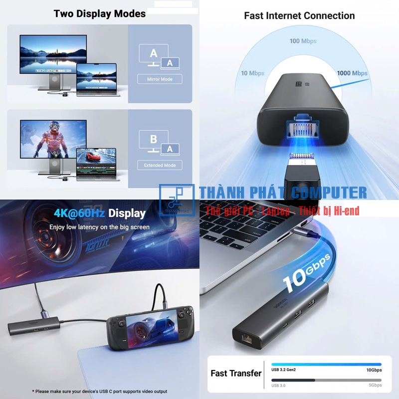 Hub Type-C 6 in 1 HDMI 4K@60Hz USB 3.0/LAN/PD 100W Ugreen 45000