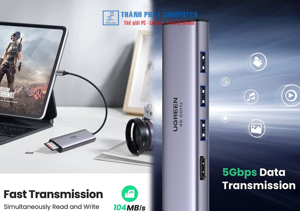 Hub Type-C 6 in 1 HDMI/ USB 3.0/ SD/TF Ugreen 60383