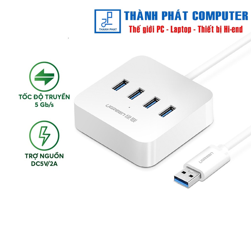 Bộ chia USB 3.0 4 cổng hỗ trợ cấp nguồn Type-C dài 50cm Ugreen 30201