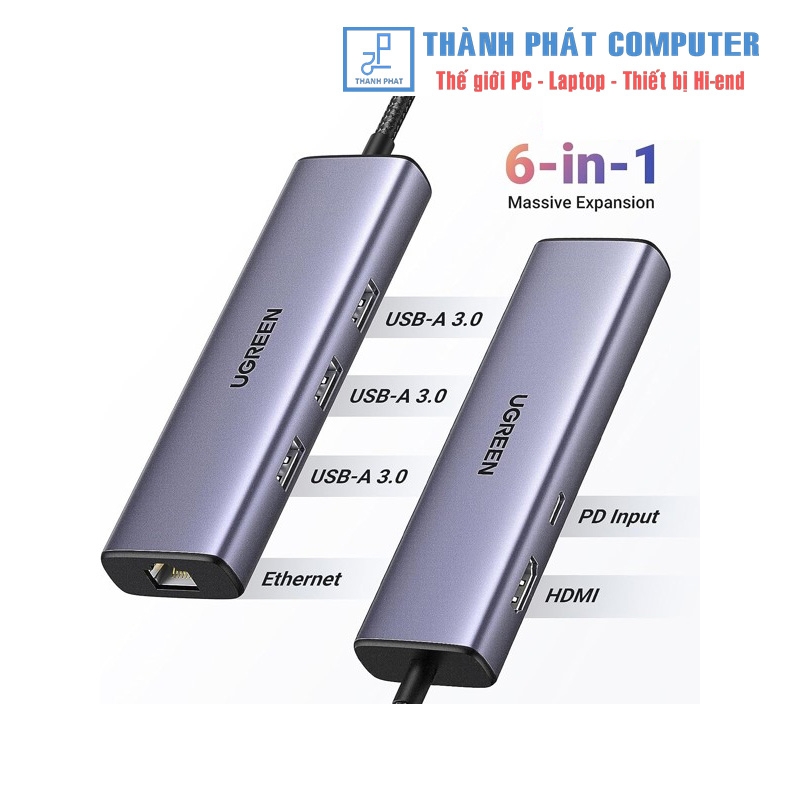 Hub Type-C 6 in 1 HDMI USB 3.0 Lan 1Gbps PD Ugreen 15598
