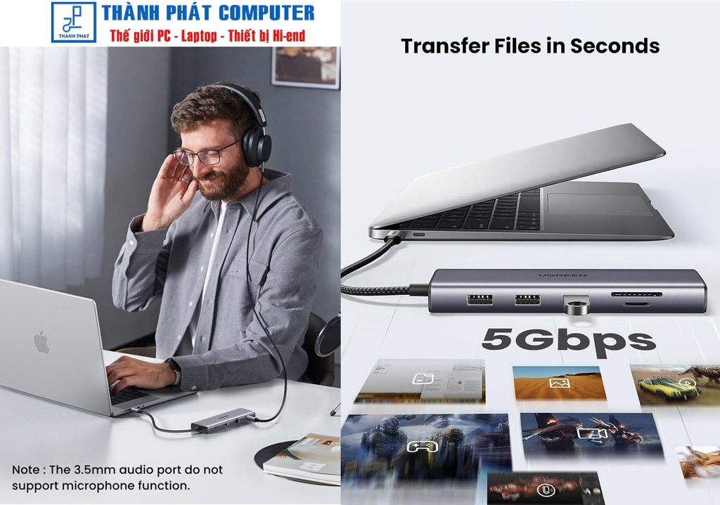 Hub Type-C 10 in 1 HDMI/VGA/USB/Lan 3.5mm/SD/TF/PD Ugreen 15601