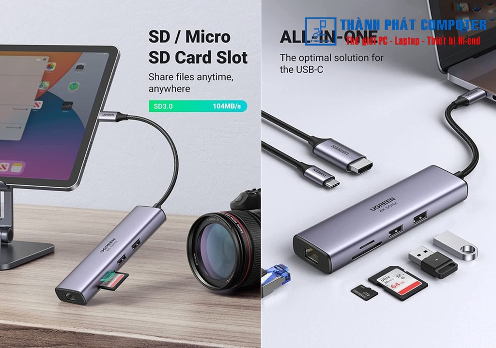 Hub Type-C 7 in 1 HDMI/USB/LAN Gigabit/PD 100W/SD/TF Ugreen 60515