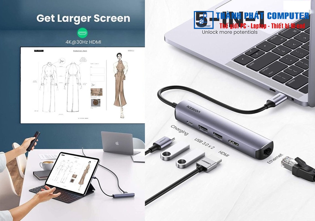 Hub Type-C 5 in 1 HDMI/ USB 3.0/ Lan Gigabit/ PD Ugreen 10919