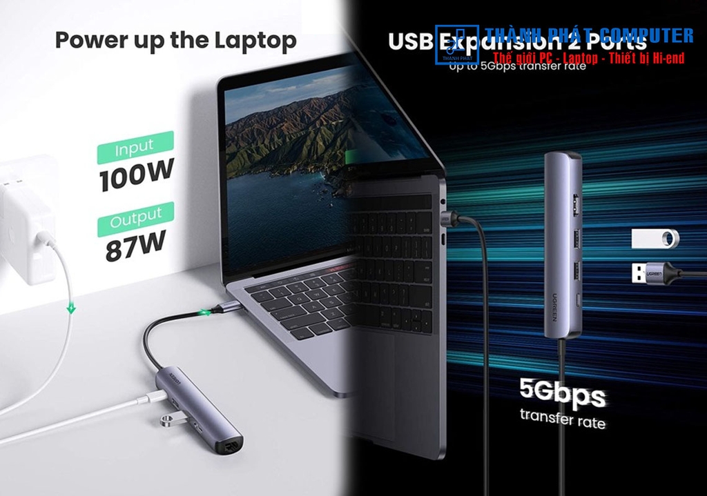 Hub Type-C 5 in 1 HDMI/ USB 3.0/ Lan Gigabit/ PD Ugreen 10919