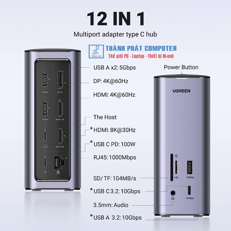 Hub 12 in 1 HDMI/DP/Gigabit Lan/USB/AUX/SD/TF/PD Ugreen 90325