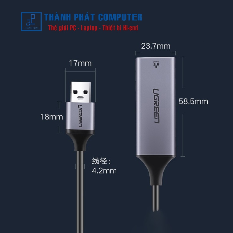 Cáp USB 3.0 to Lan hỗ trợ 10/100/1000Mbps Ugreen 50922