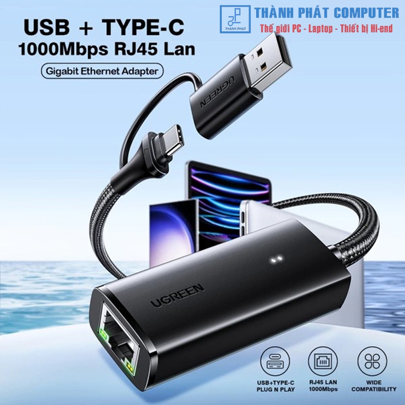 Cáp USB-A & Type-C 3.0 to Lan Gigabit 10/100/1000Mbps Ugreen 15638