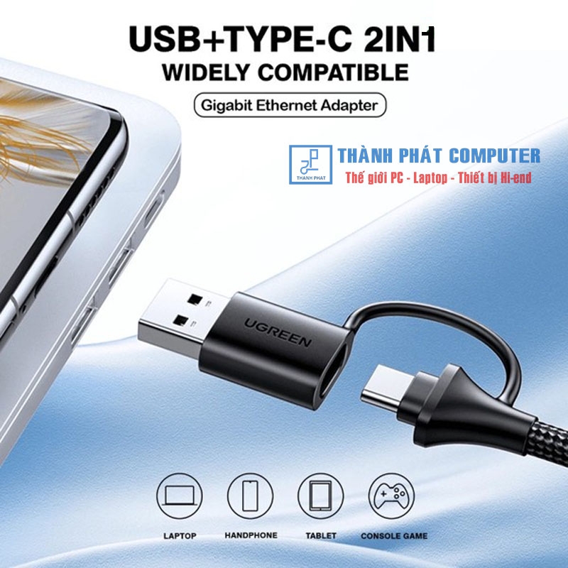Cáp USB-A & Type-C 3.0 to Lan Gigabit 10/100/1000Mbps Ugreen 15638
