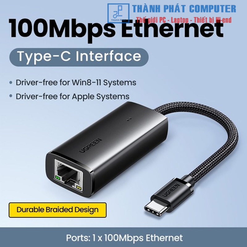 Cáp Type-C 3.1 to Lan 10/100Mbps vỏ nhôm bọc dù Ugreen 15633