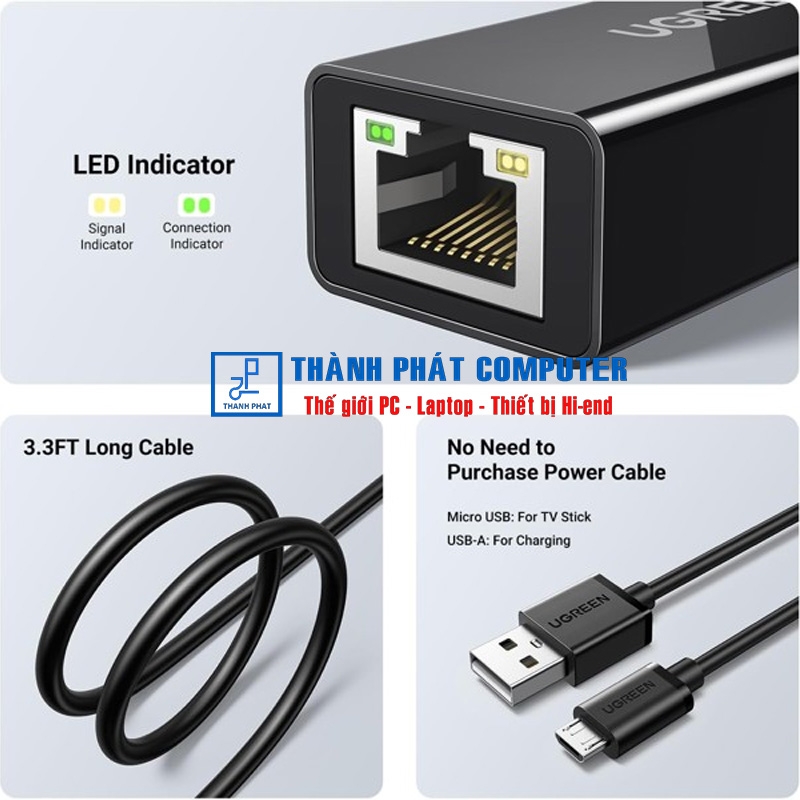 Cáp Micro USB to Lan 10/100Mbps cáp dài 1m Ugreen 30985