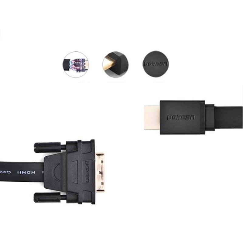 Cáp chuyển đổi HDMI to DVI (24+1) mỏng dẹt dài 10m Ugreen 30140