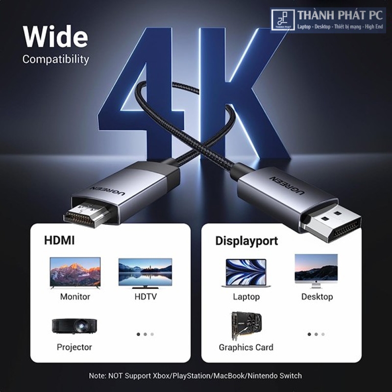 Cáp chuyển đổi Displayport to HDMI dài 1m 4K60Hz Ugreen 15773