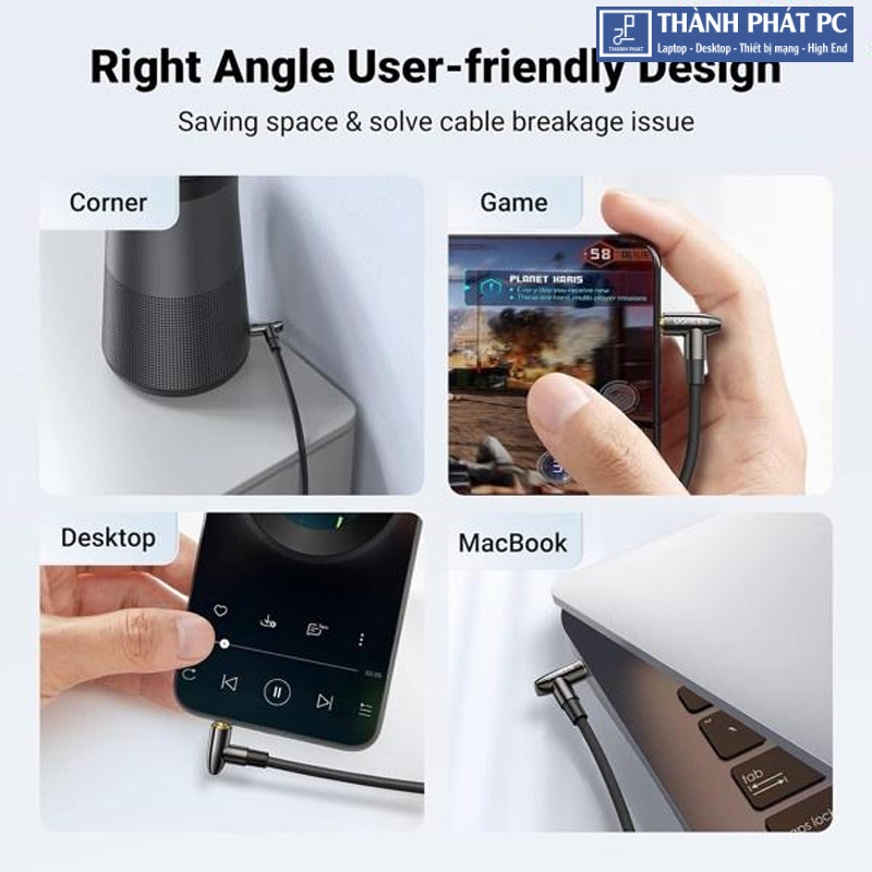 Cáp nối dài AUX 3.5mm TRRS bẻ bóc 90 độ dài 1m Ugreen 20494