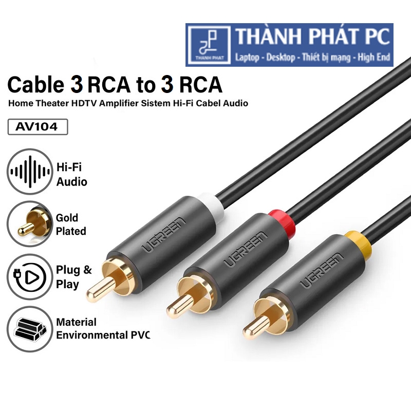 Cáp  AV 3 RCA sang 3RCA dài 1.5m Ugreen 10524