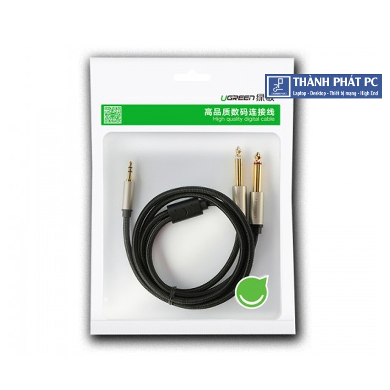 Cáp Audio 3.5mm sang 2 đầu 6.5mm dài 2m Ugreen 10615