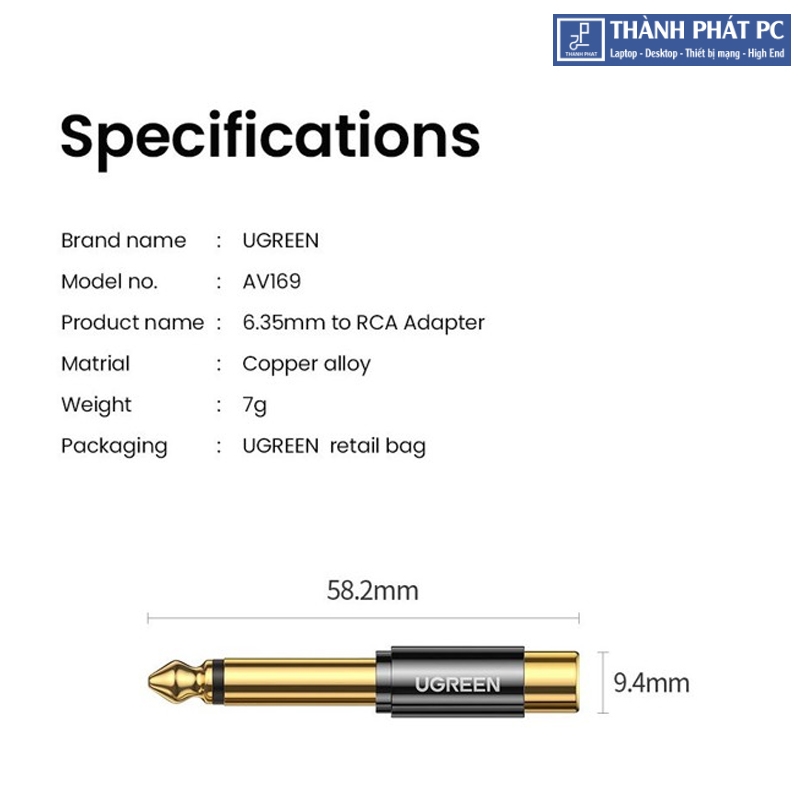 Đầu chuyển đổi âm thanh 6.35mm sang RCA Mono Ugreen 80731