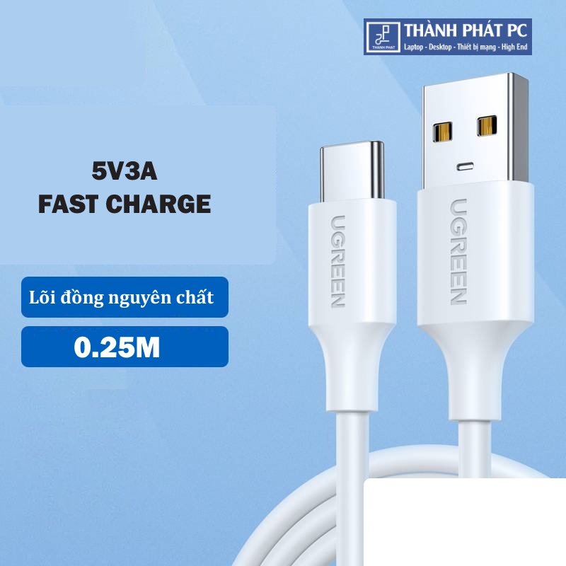 Cáp sạc 3A USB-A sang Type-C 2.0 dài 25cm Ugreen 60119
