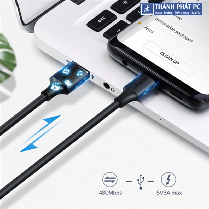 Cáp sạc, dữ liệu USB Type-A 2.0 sang USB Type-C dài 3m Ugreen 60826