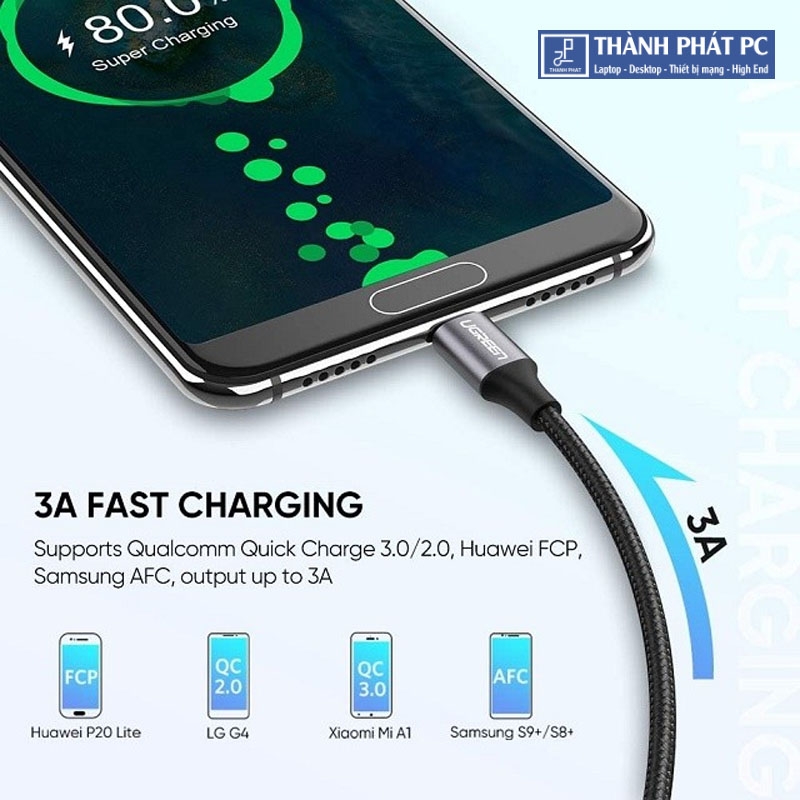 Cáp sạc nhanh USB Type-C dài 1m Ugreen 60126