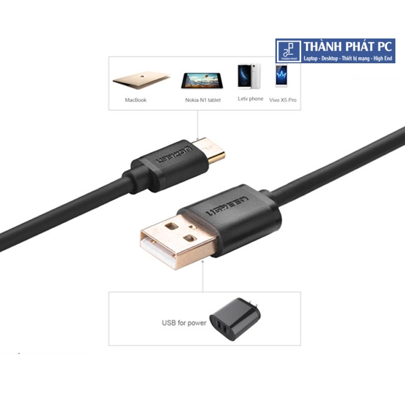 Cáp USB Type-C to USB 2.0 dài 2m Ugreen 30161
