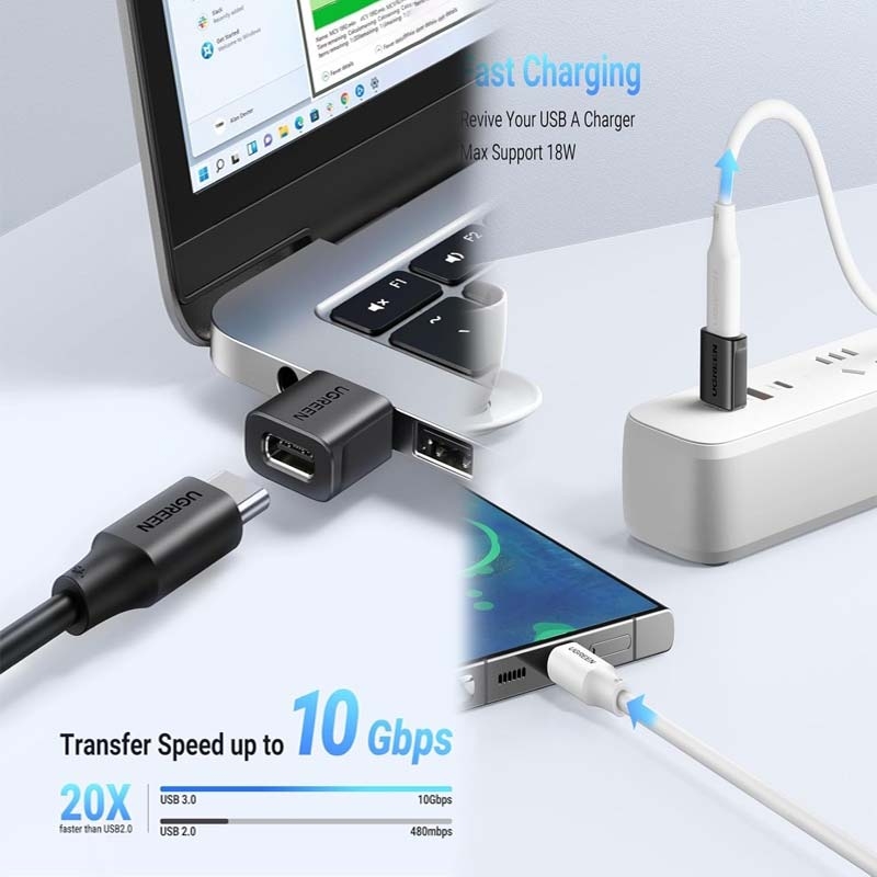 Đầu chuyển đổi USB-A sang USB-C 10Gbps Ugreen 45275 (2 chiếc)