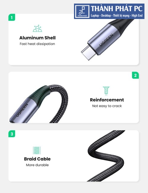 Cáp Type-C 3.2 Gen2 Thunderbolt dài 1m Ugreen 80150