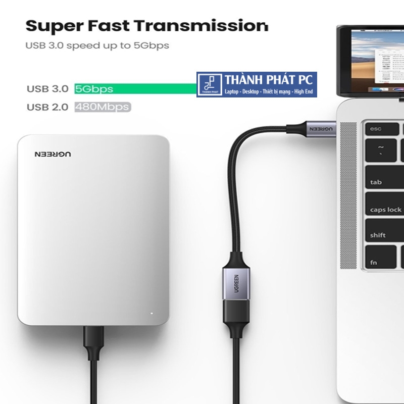 Cáp OTG USB Type-C to USB 3.0 vỏ nhôm bọc dù Ugreen 70889