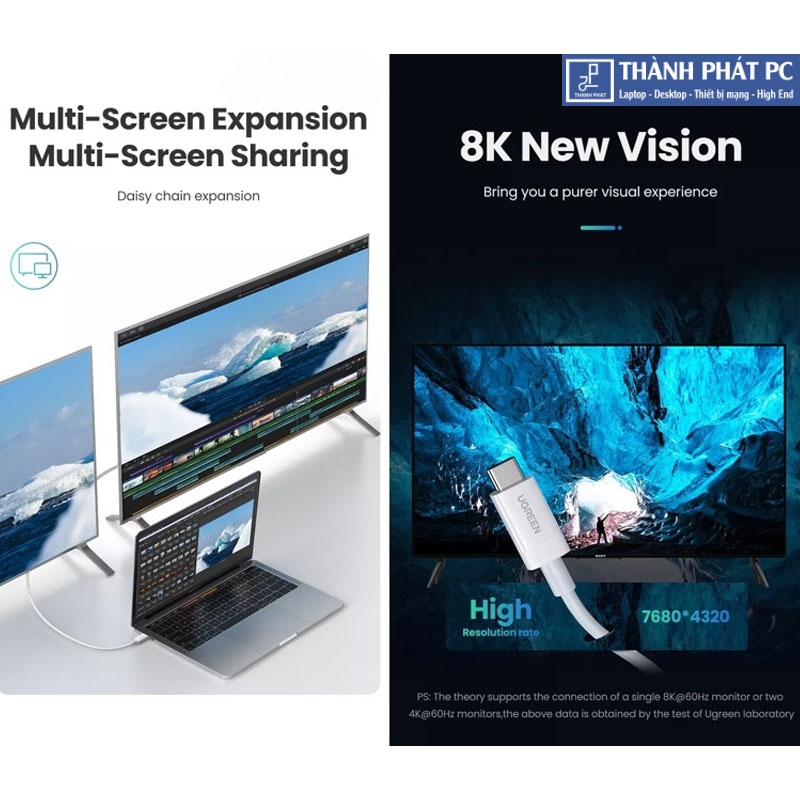 Cáp Type-C USB4 GEN3 Thunderbolt dài 0.8m Ugreen 40113