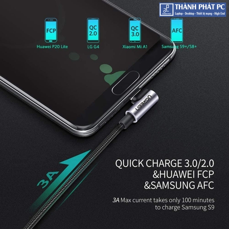 Cáp USB-A to USB Type-C bẻ góc 90 độ dài 0.5m Ugreen 50940