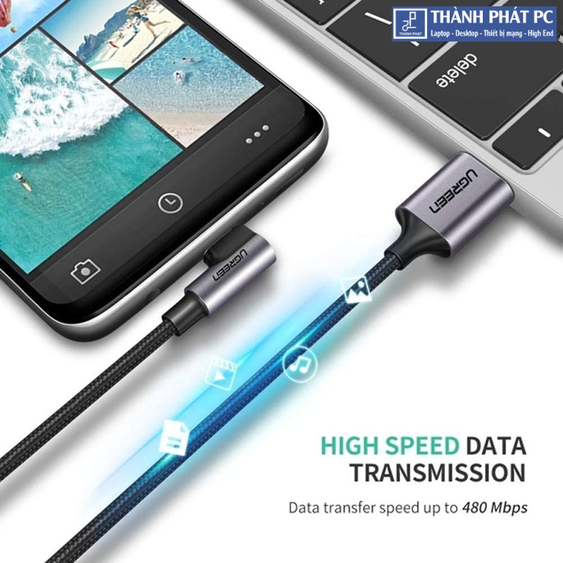 Cáp USB-A to USB Type-C bẻ góc 90 độ dài 1m Ugreen 50941