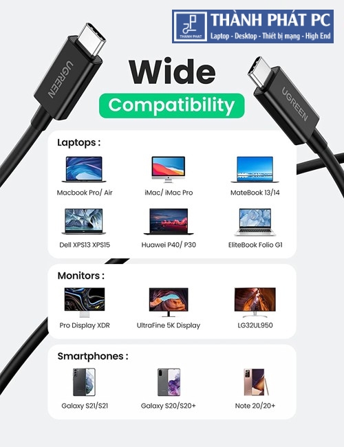 Cáp Type-C Thunderbolt 4 dài 0,8m 8K@60Hz Ugreen 30389