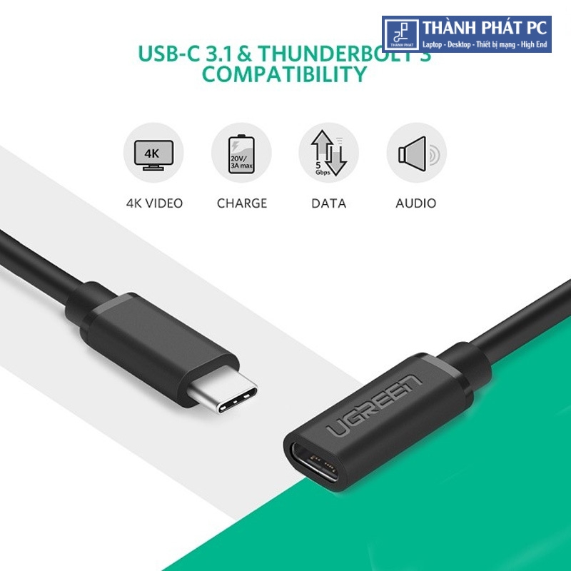 Cáp nối dài Thunderbolt 3 (Male/Female) dài 0,5m Ugreen 40574