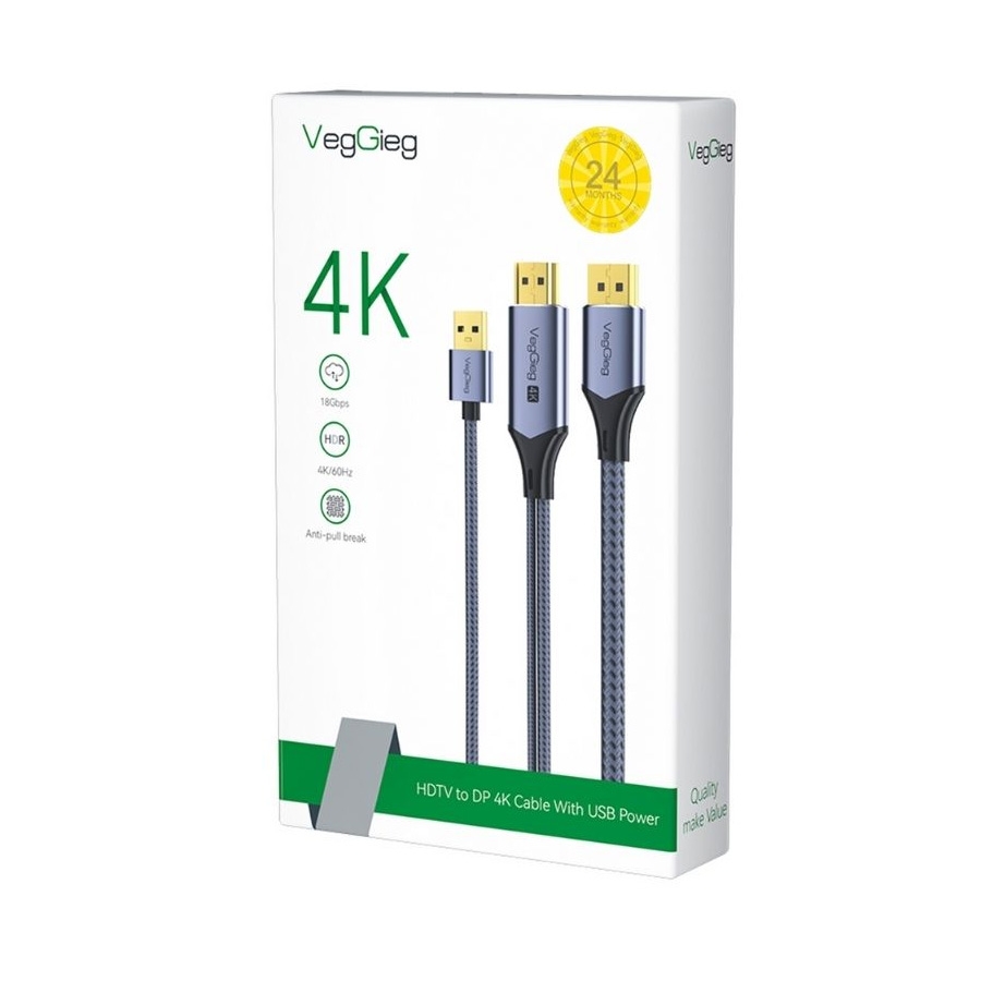 Cáp chuyển đổi VegGieg HDMI sang DisplayPort 4K60Hz V-Z102