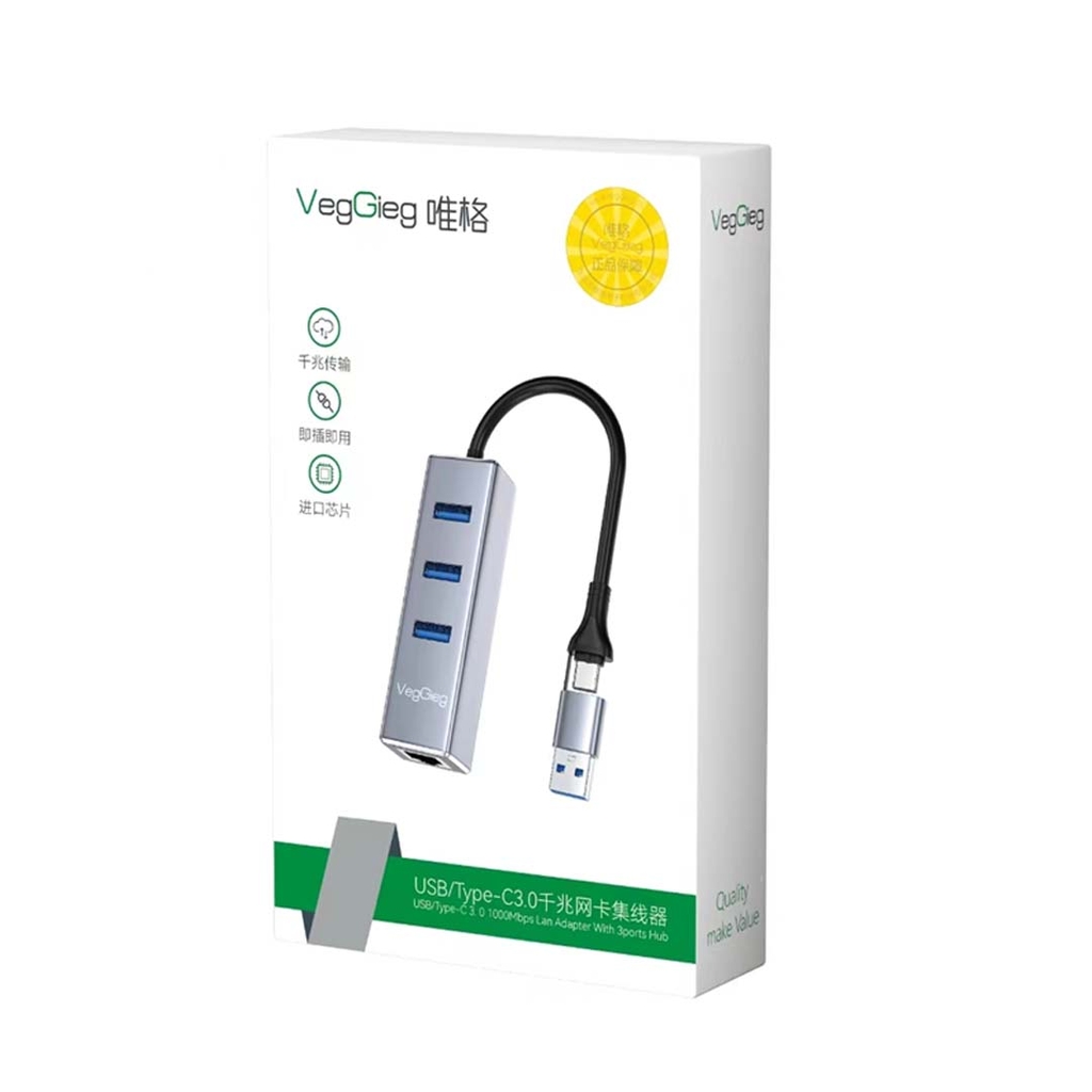HUB chia USB 3.0 + LAN 1000Mps VegGieg V-K310