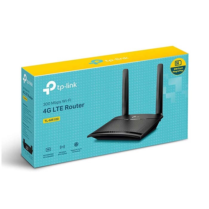 BỘ PHÁT WIFI 4G TP-LINK TL-MR100 (300Mbps| 2 ANTEN| SIM 4G| 25 USER)