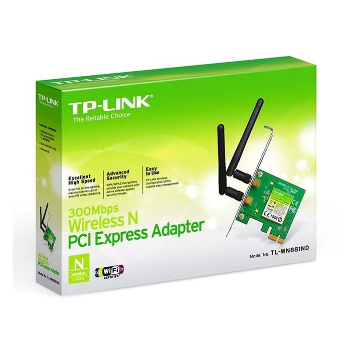 CARD MẠNG KHÔNG DÂY PCI EXPRESS TP-LINK TL-WN881ND (N300MBPS| 2 ANTEN)