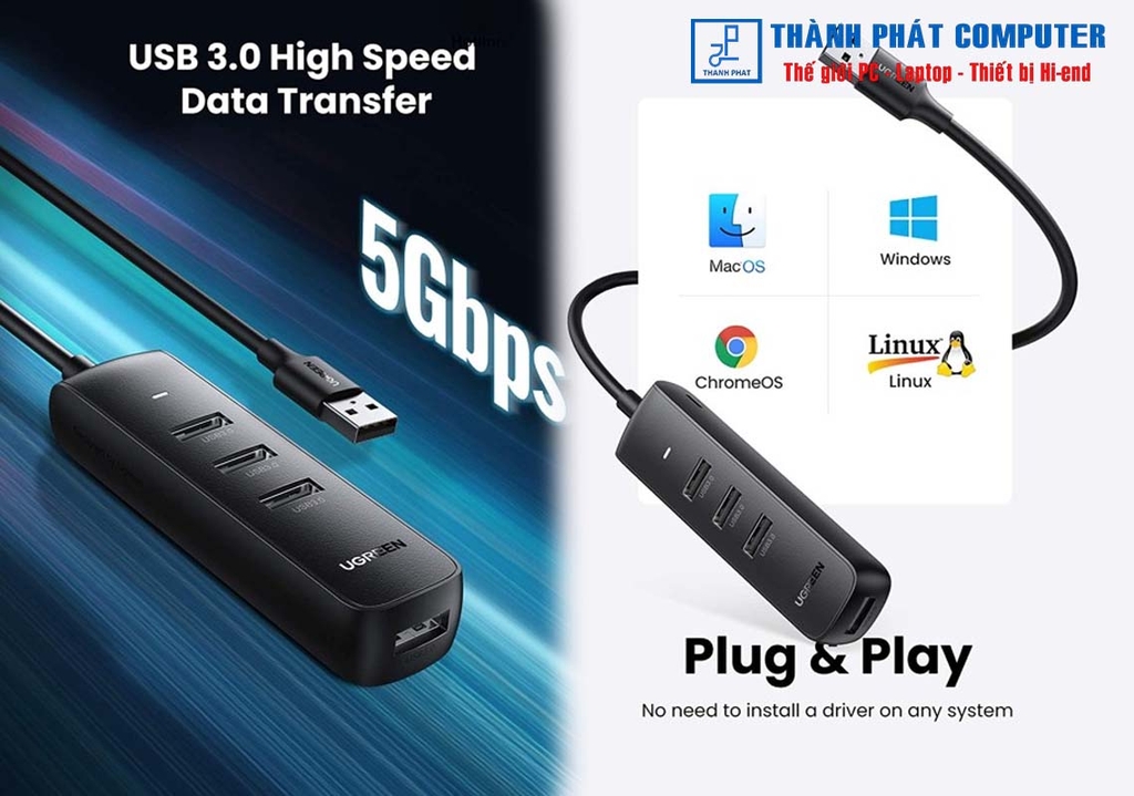 Hub chia USB 3.0 ra 4 cổng USB 3.0 dài 1m Ugreen 80657