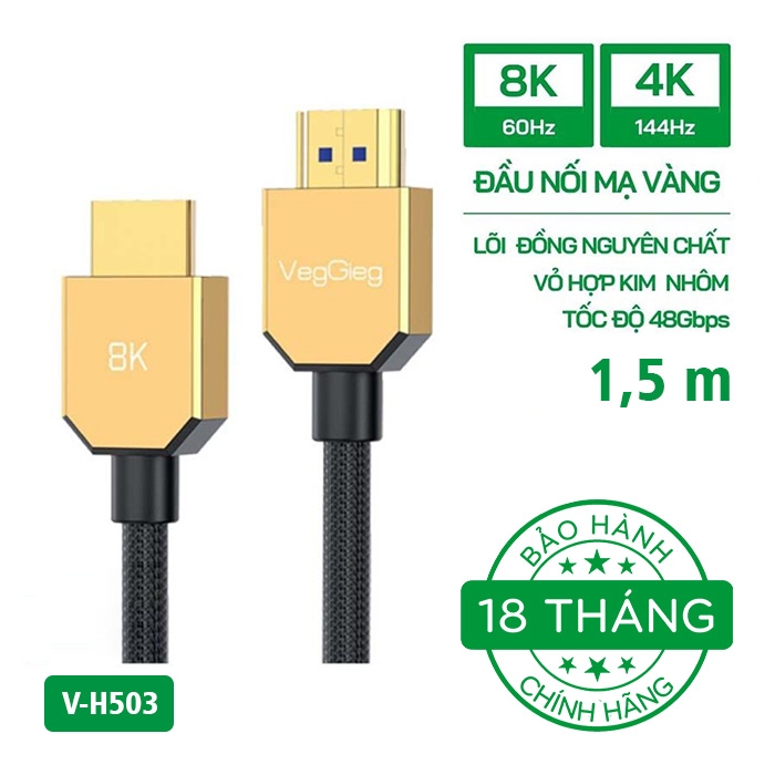 Cáp HDMI 2.1 VegGieg 4K144Hz/8K60Hz V-H503 (dài 1,5m - 5m)