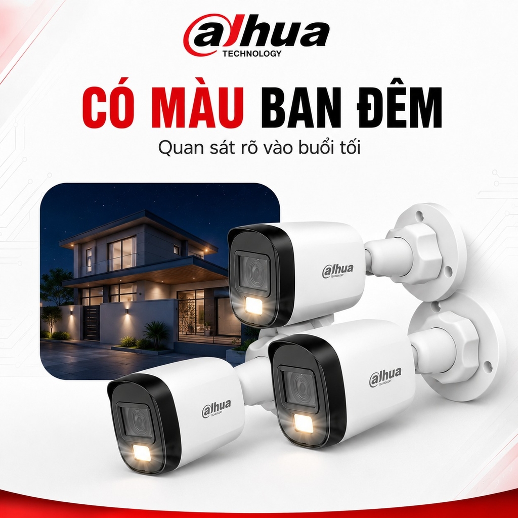 Trọn Bộ 4 Camera Quan Sát Dahua 2MP có màu ban đêm, mic thu âm
