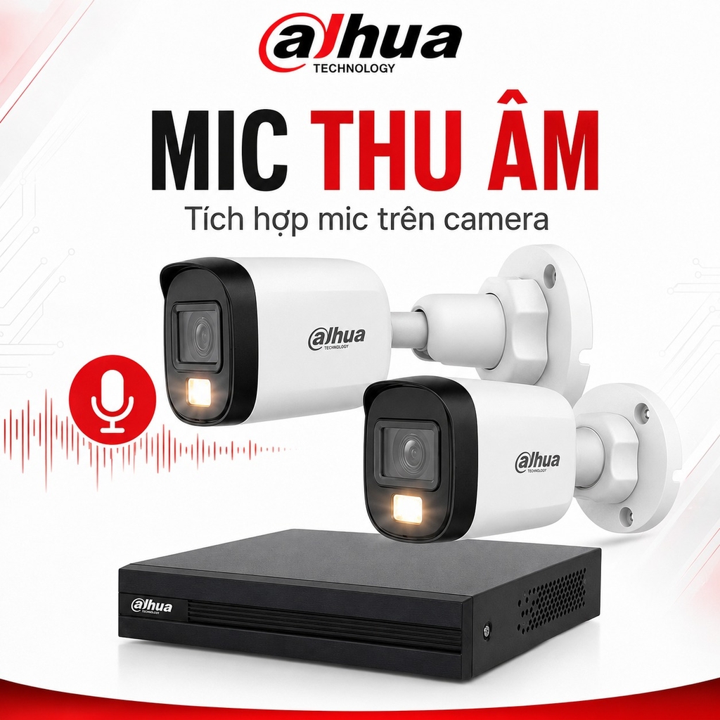 Trọn Bộ 4 Camera Quan Sát Dahua 2MP có màu ban đêm, mic thu âm