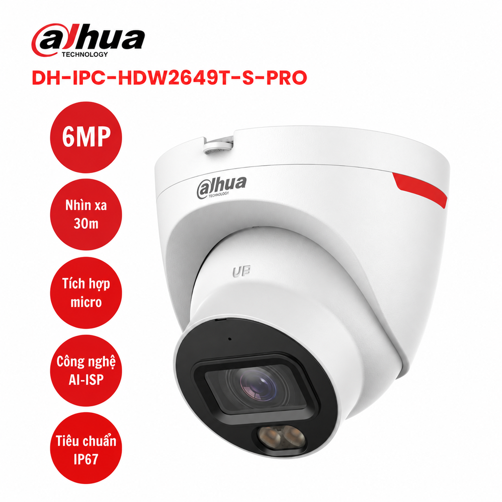 Camera IP 6MP WizColor DAHUA DH-IPC-HDW2649T-S-PRO (Có mic)