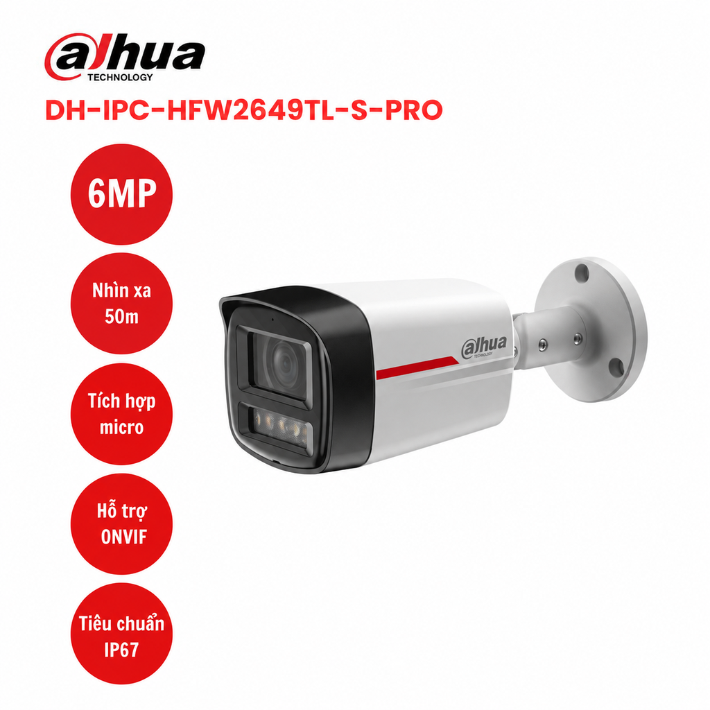 Camera IP 6MP DAHUA DH-IPC-HFW2649TL-S-PRO (Có mic)