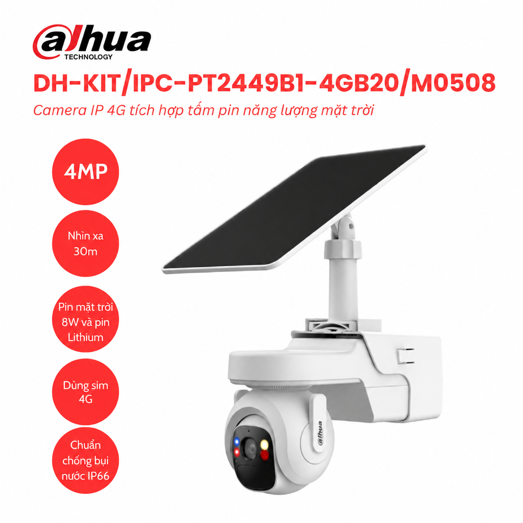 Camera IP 4G 4MP DAHUA DH-KIT/IPC-PT2449B1-4GB20/M0508 kèm pin năng lượng mặt trời