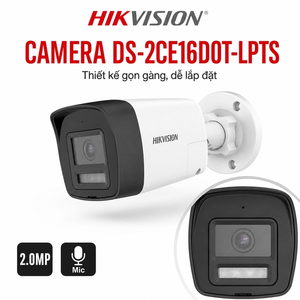 Trọn Bộ 4 Camera Quan Sát Hikvision Có Màu Ban Đêm Tích Hợp Mic Thu Âm 2MP 1080P
