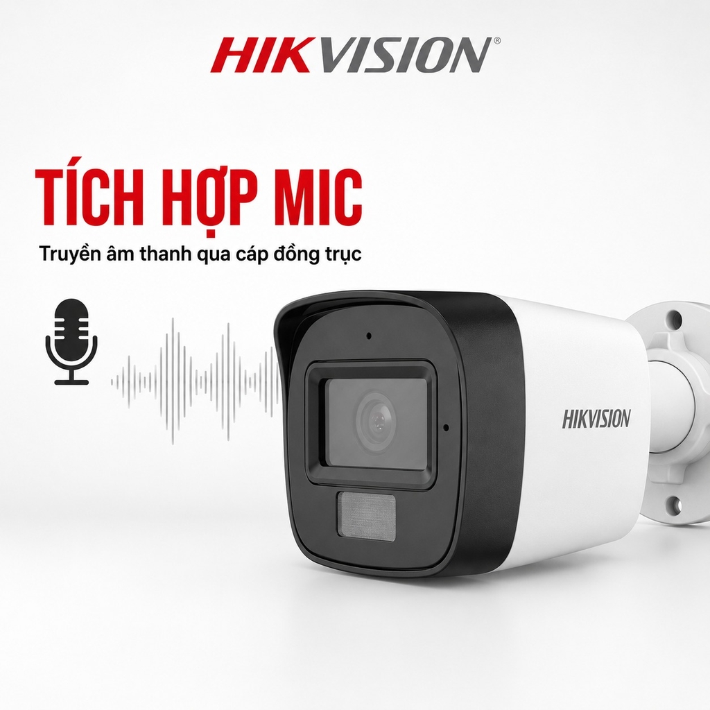 Trọn Bộ 8 Camera Quan Sát Hikvision Có Màu Ban Đêm Tích Hợp Mic Thu Âm 2MP 1080P