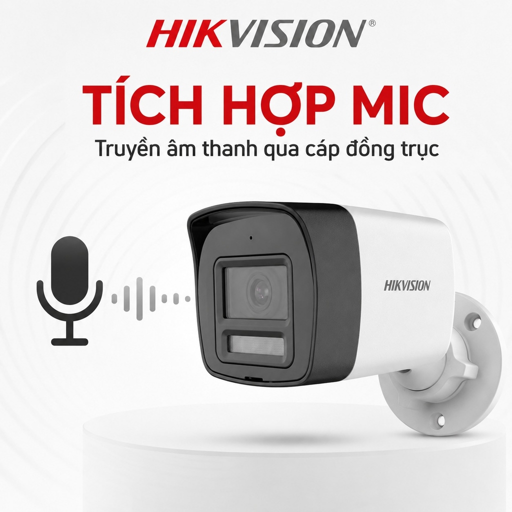 Trọn Bộ 4 Camera Quan Sát Hikvision Có Màu Ban Đêm Tích Hợp Mic Thu Âm 2MP 1080P